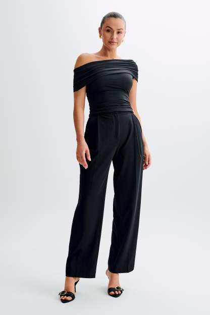 Cassandra Off Shoulder Slinky Top - Black-My Chic Way.All Rights Reserved