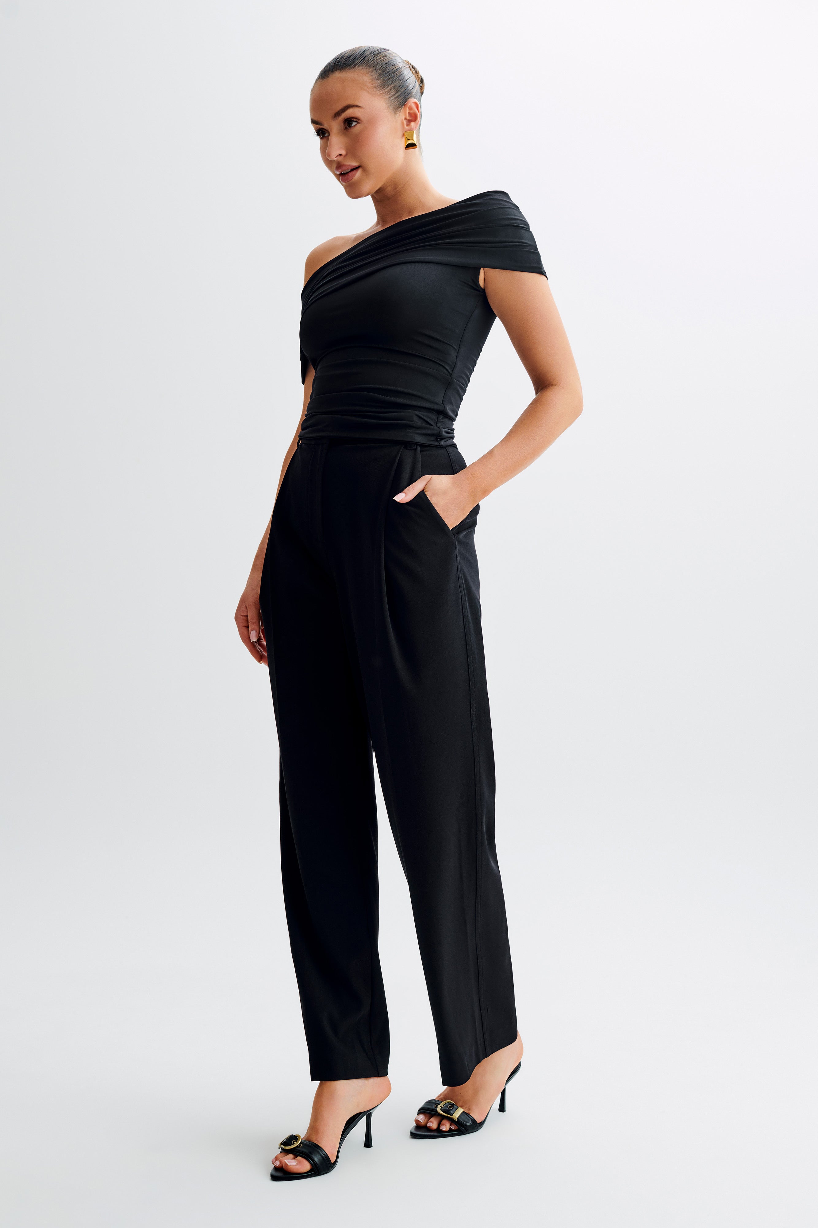 Cassandra Off Shoulder Slinky Top - Black-My Chic Way.All Rights Reserved