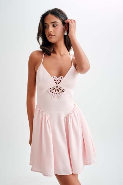 Muriel Cotton Mini Dress With Crochet - Powder Pink-My Chic Way.All Rights Reserved