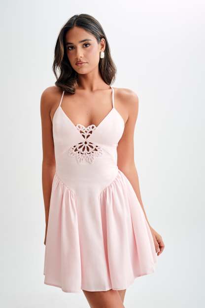 Muriel Cotton Mini Dress With Crochet - Powder Pink-My Chic Way.All Rights Reserved