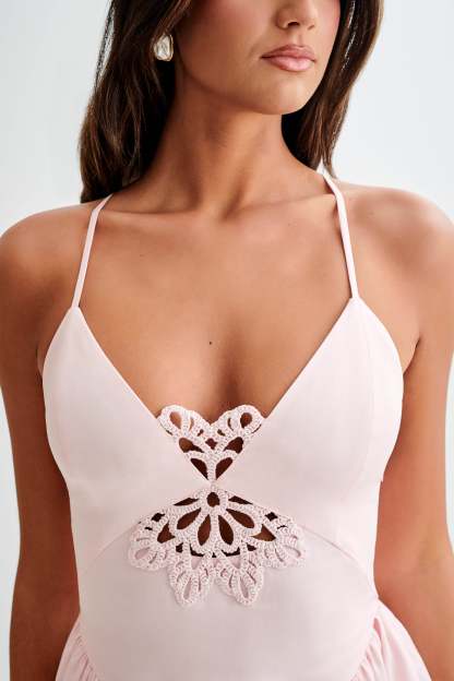 Muriel Cotton Mini Dress With Crochet - Powder Pink-My Chic Way.All Rights Reserved