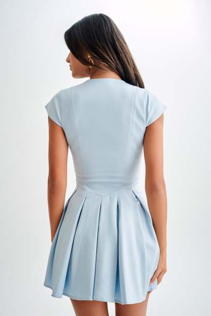 Keely Cotton Cap Sleeve Mini Dress - Sky Blue-My Chic Way.All Rights Reserved