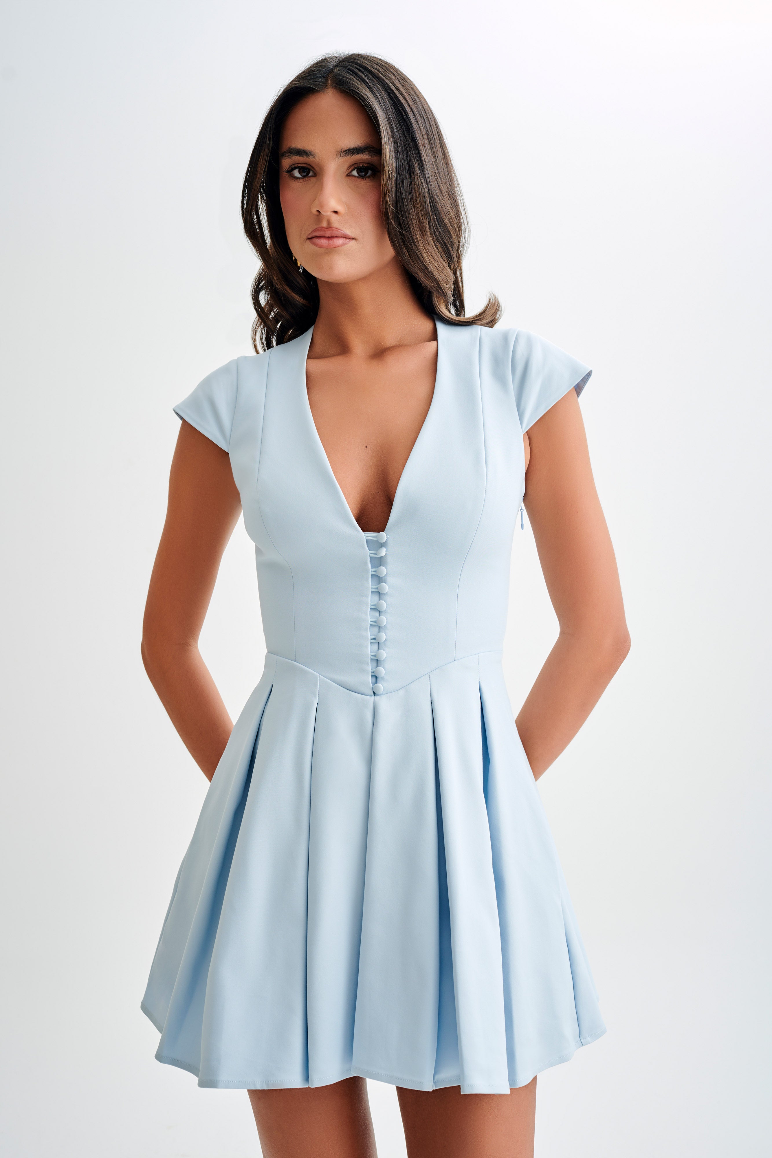 Keely Cotton Cap Sleeve Mini Dress - Sky Blue-My Chic Way.All Rights Reserved