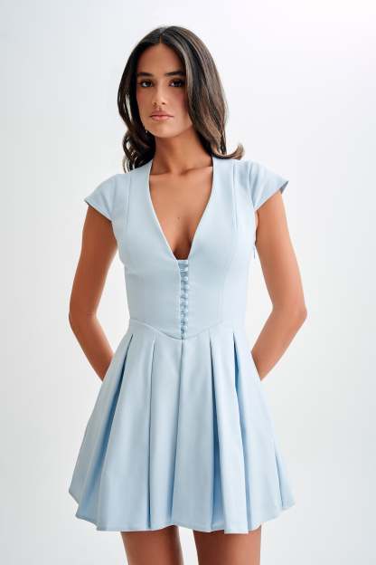 Keely Cotton Cap Sleeve Mini Dress - Sky Blue-My Chic Way.All Rights Reserved