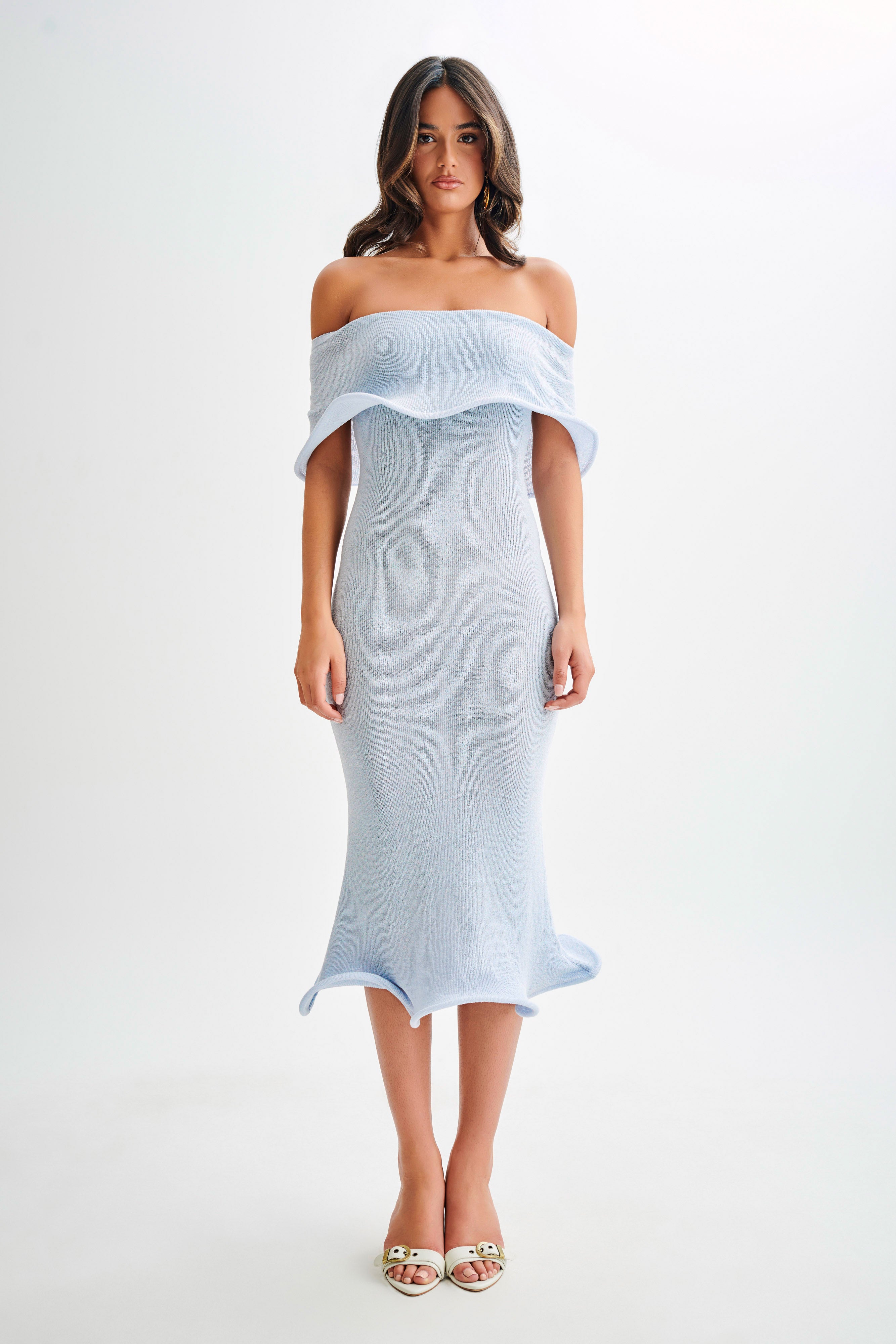 Molly Off Shoulder Knit Midi Dress - Sky Blue-My Chic Way.All Rights Reserved