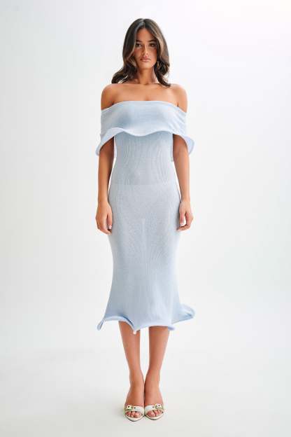 Molly Off Shoulder Knit Midi Dress - Sky Blue-My Chic Way.All Rights Reserved