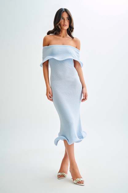 Molly Off Shoulder Knit Midi Dress - Sky Blue-My Chic Way.All Rights Reserved