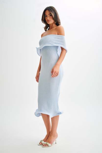 Molly Off Shoulder Knit Midi Dress - Sky Blue-My Chic Way.All Rights Reserved