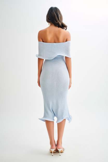 Molly Off Shoulder Knit Midi Dress - Sky Blue-My Chic Way.All Rights Reserved