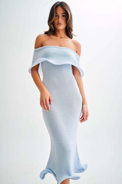Molly Off Shoulder Knit Midi Dress - Sky Blue-My Chic Way.All Rights Reserved