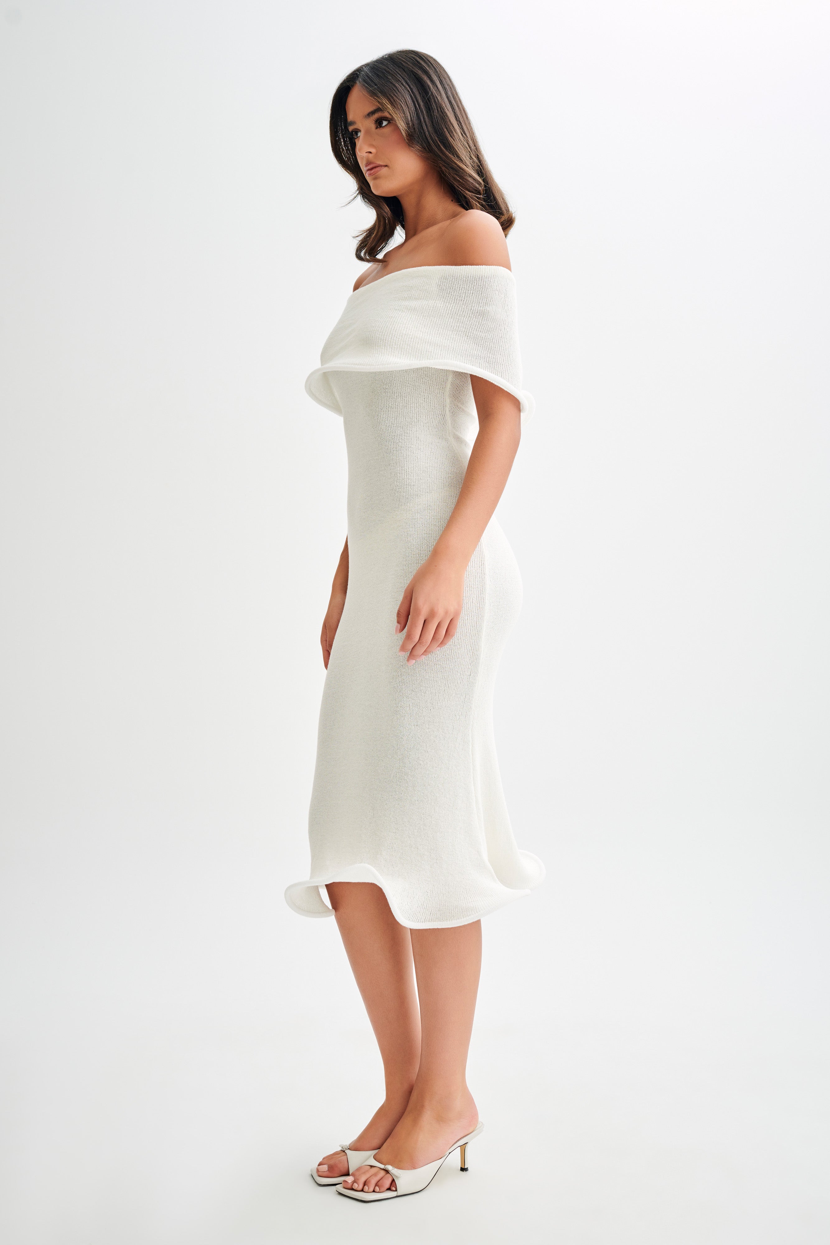 Molly Off Shoulder Knit Midi Dress - Ivory-My Chic Way.All Rights Reserved