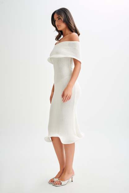 Molly Off Shoulder Knit Midi Dress - Ivory-My Chic Way.All Rights Reserved