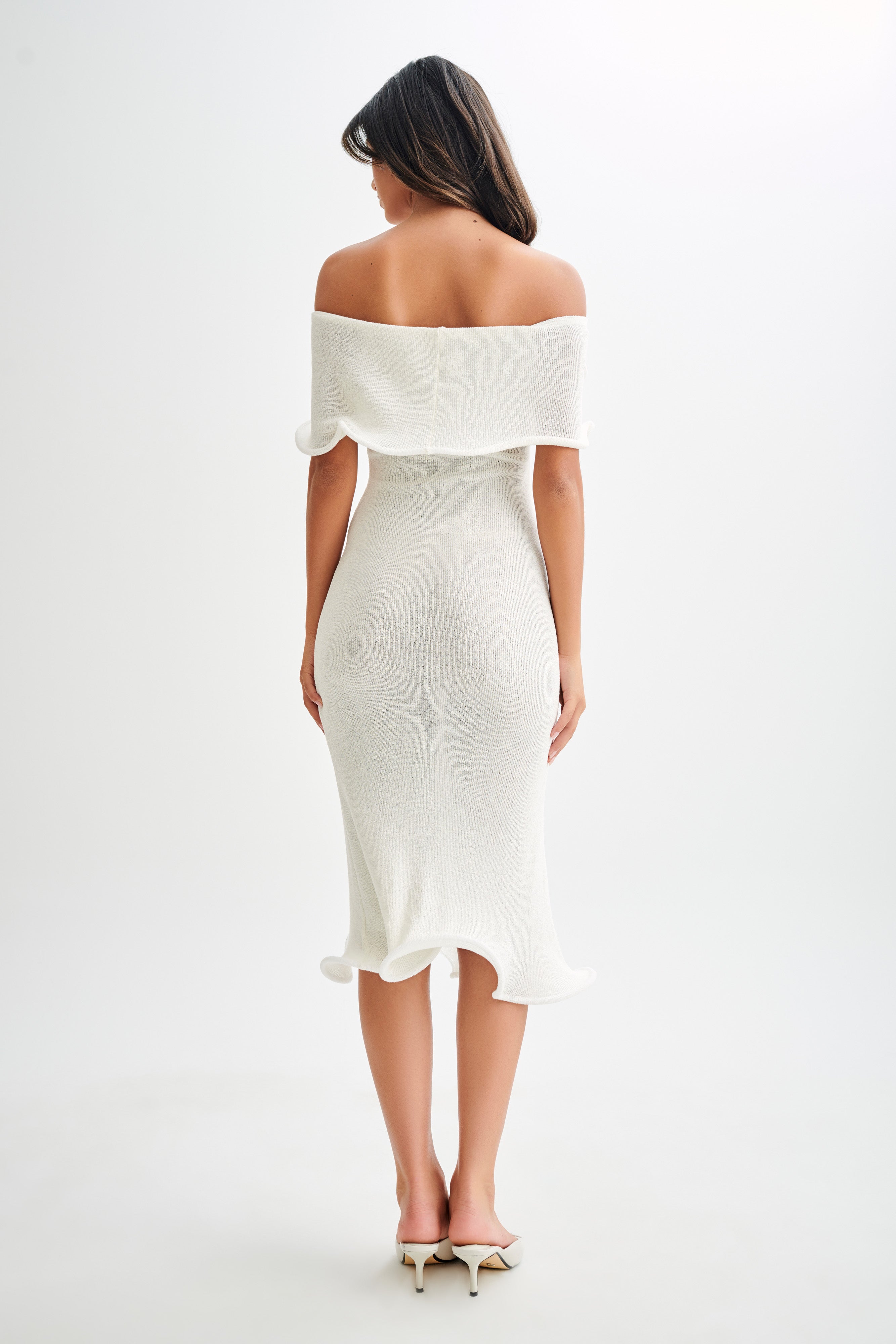 Molly Off Shoulder Knit Midi Dress - Ivory-My Chic Way.All Rights Reserved