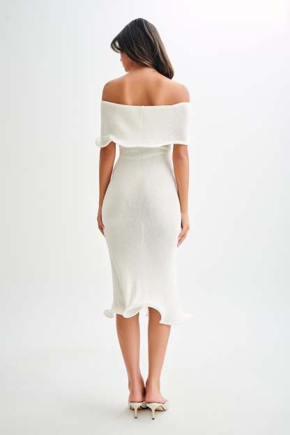 Molly Off Shoulder Knit Midi Dress - Ivory-My Chic Way.All Rights Reserved