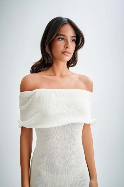 Molly Off Shoulder Knit Midi Dress - Ivory-My Chic Way.All Rights Reserved