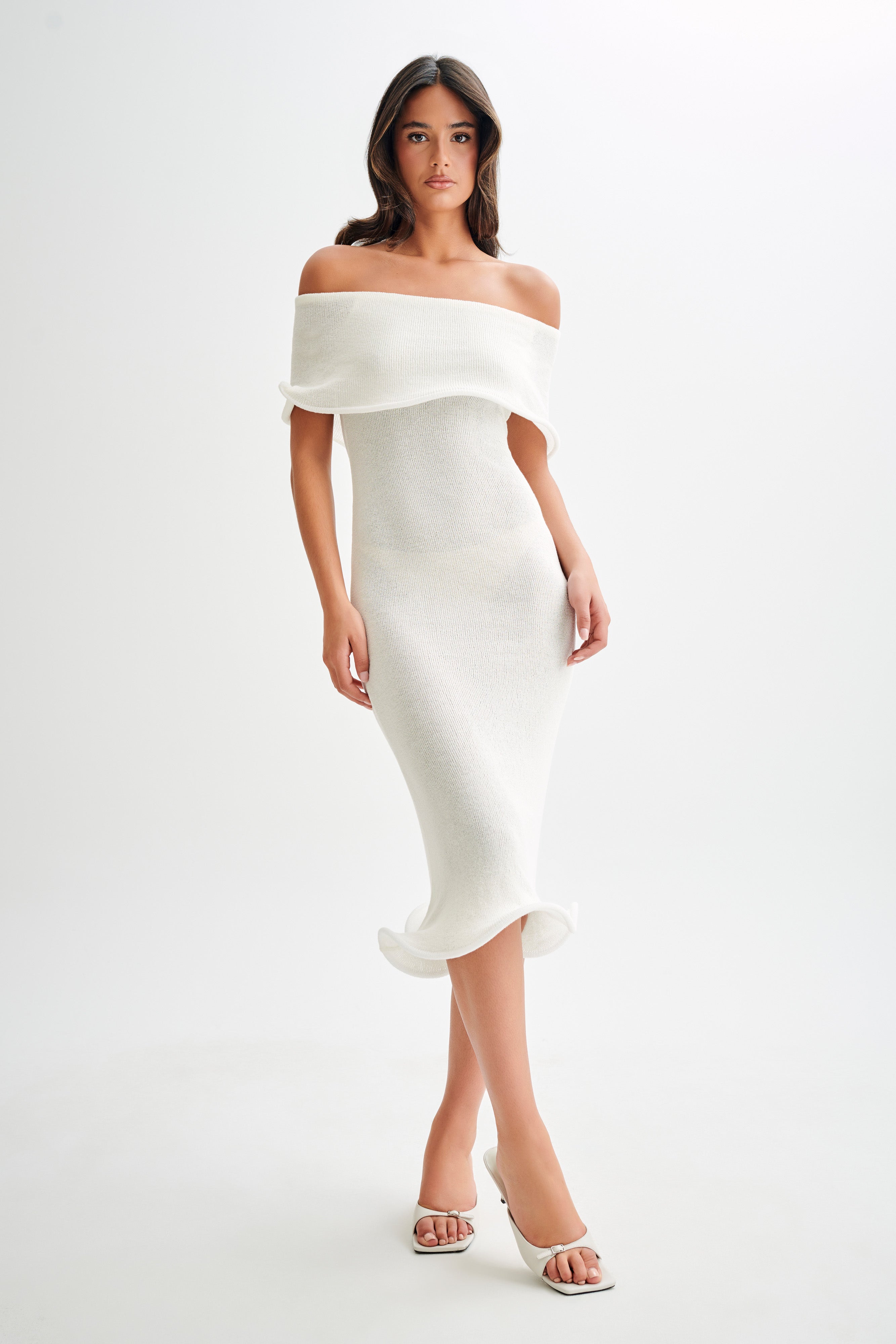 Molly Off Shoulder Knit Midi Dress - Ivory-My Chic Way.All Rights Reserved