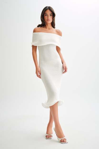 Molly Off Shoulder Knit Midi Dress - Ivory-My Chic Way.All Rights Reserved
