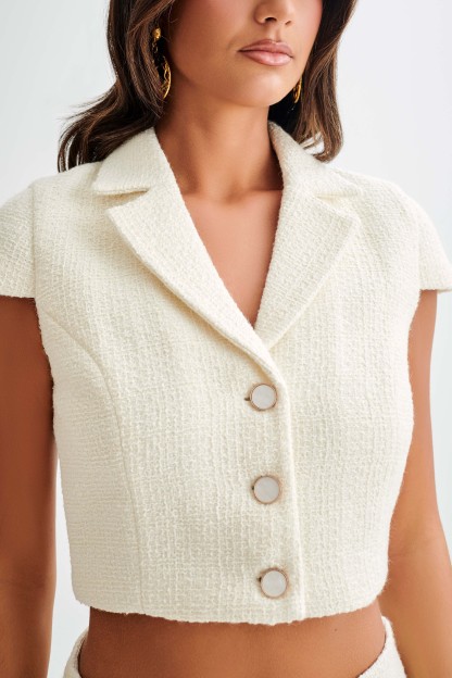 Parisa Boucle Button Up Top - Ivory-My Chic Way.All Rights Reserved