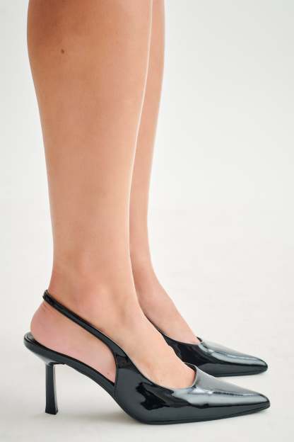 Dasha Patent Sling Back Heels - Black-My Chic Way.All Rights Reserved