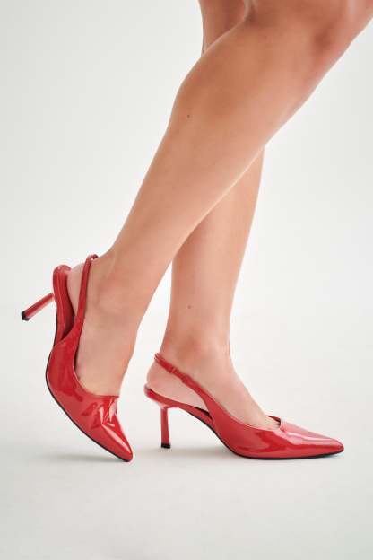 Dasha Patent Sling Back Heels - Red-My Chic Way.All Rights Reserved