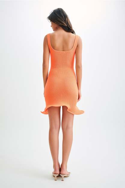 Sandra Square Neck Knit Mini Dress - Orange-My Chic Way.All Rights Reserved