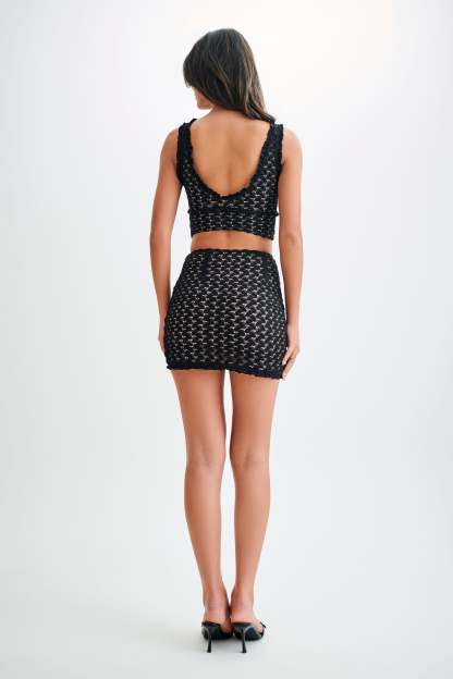 Morgan Mesh And Lace Mini Skirt - Black-My Chic Way.All Rights Reserved