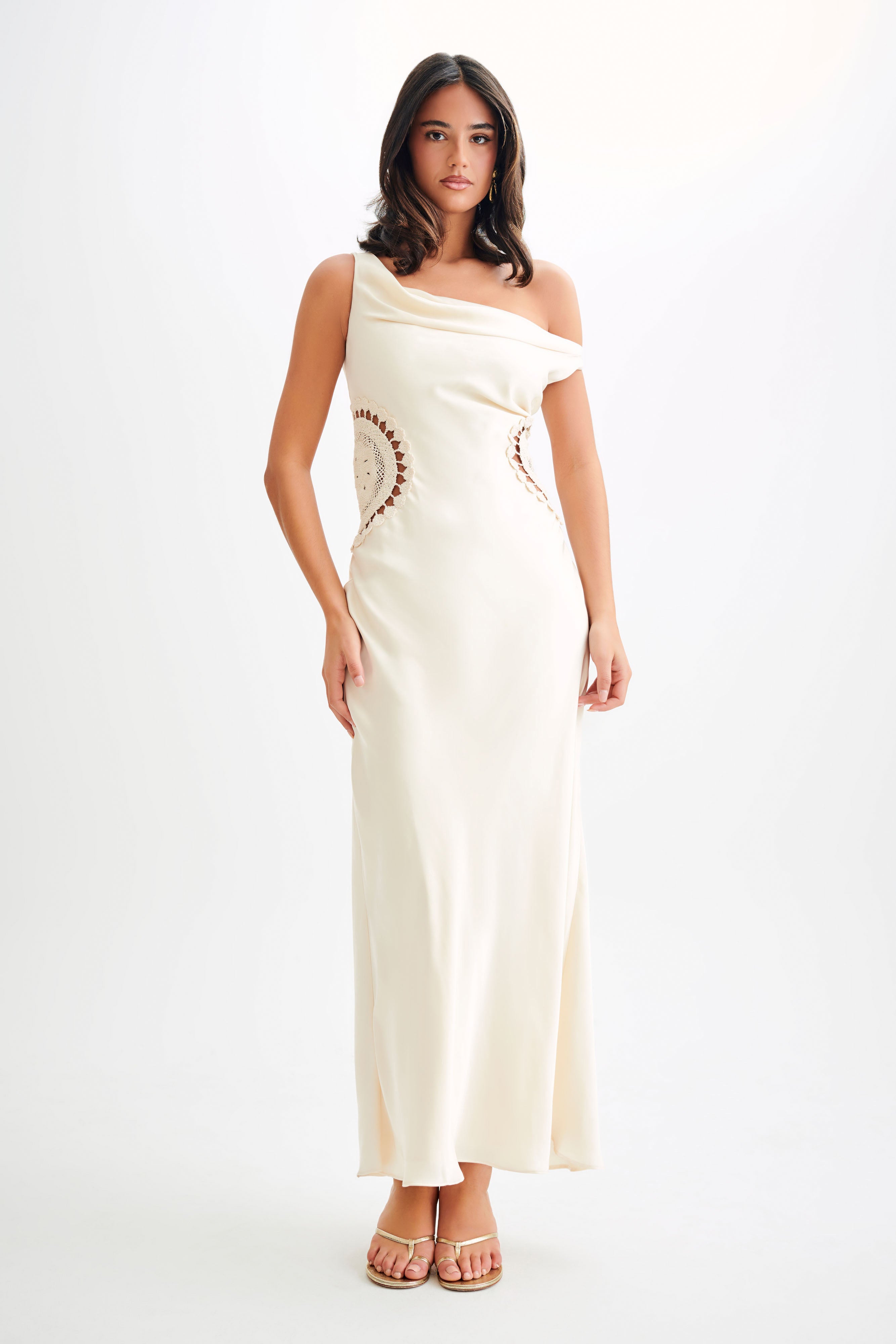 Kristina Satin Maxi Dress With Crochet - Ivory-My Chic Way.All Rights Reserved