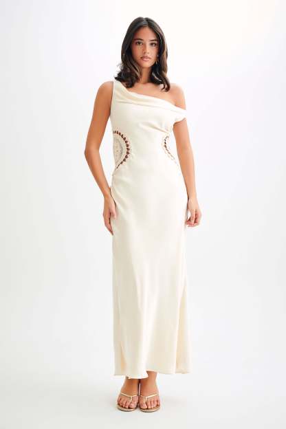 Kristina Satin Maxi Dress With Crochet - Ivory-My Chic Way.All Rights Reserved