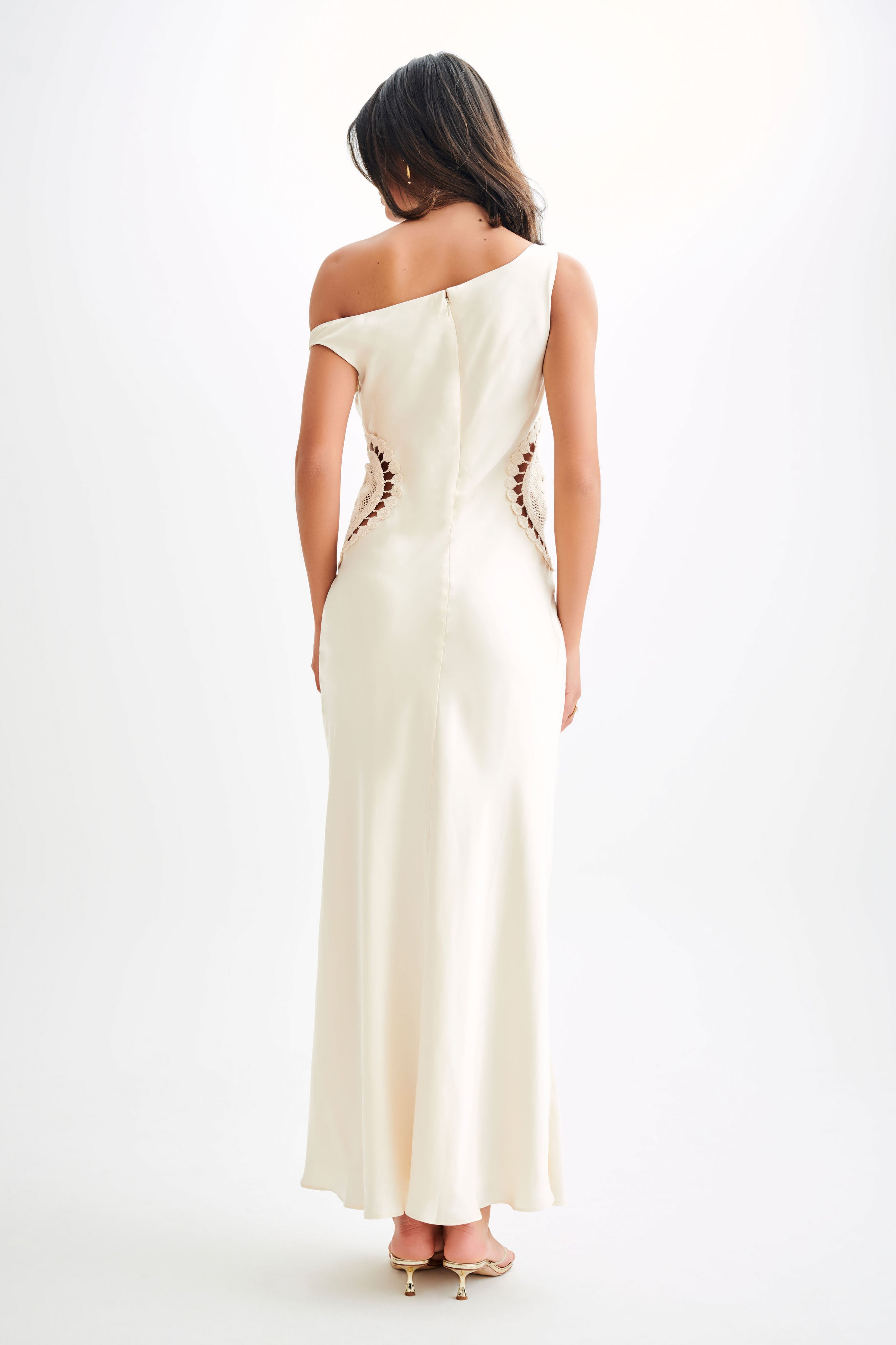 Kristina Satin Maxi Dress With Crochet - Ivory-My Chic Way.All Rights Reserved