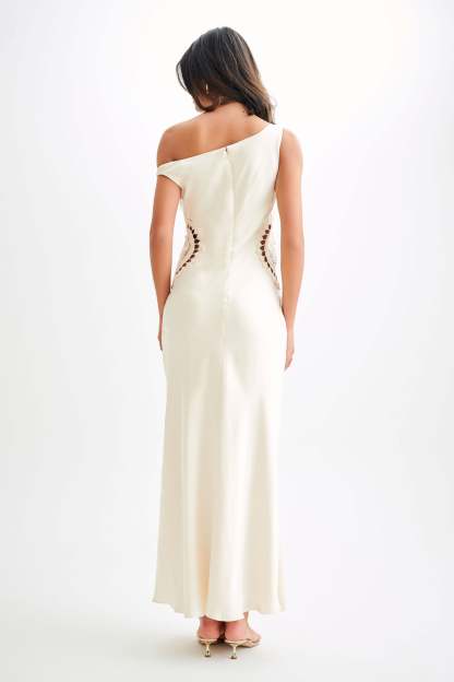 Kristina Satin Maxi Dress With Crochet - Ivory-My Chic Way.All Rights Reserved
