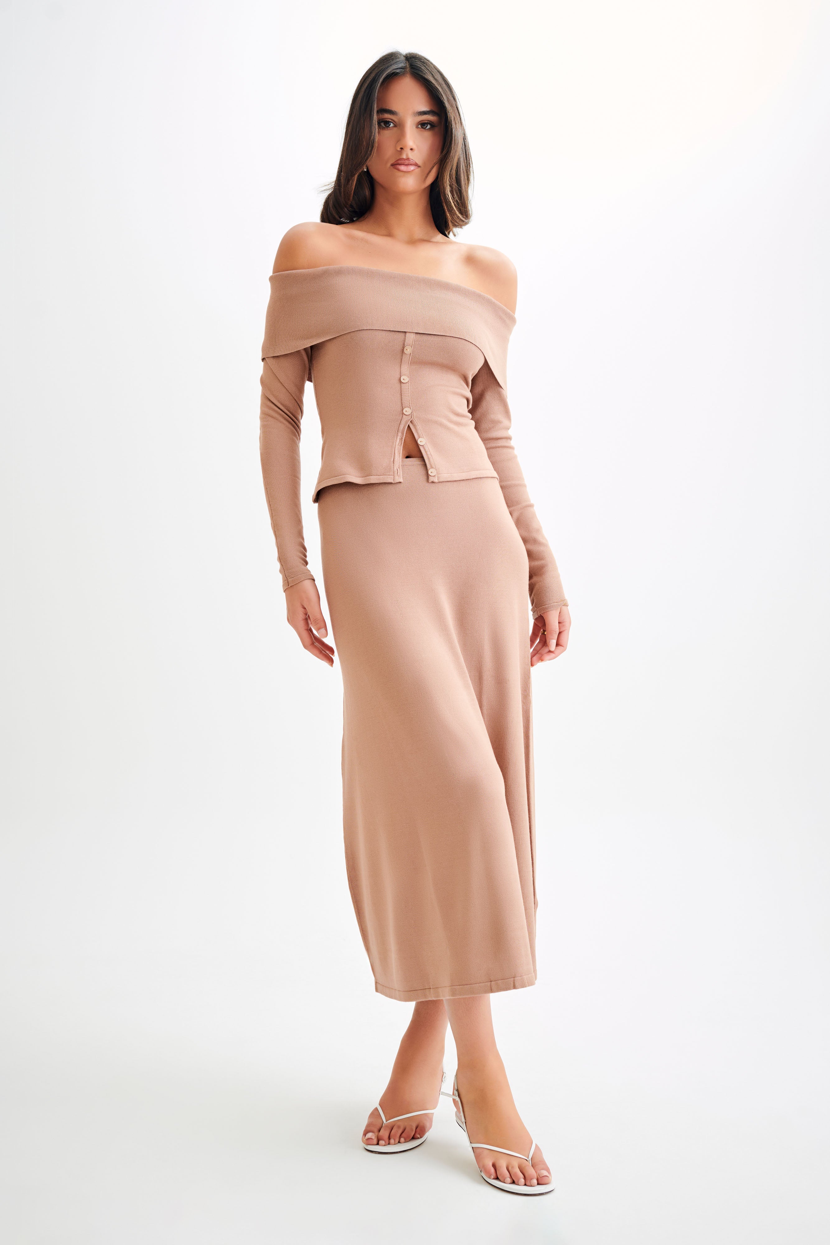 Diedre A-Line Knit Maxi Skirt - Pecan-My Chic Way.All Rights Reserved