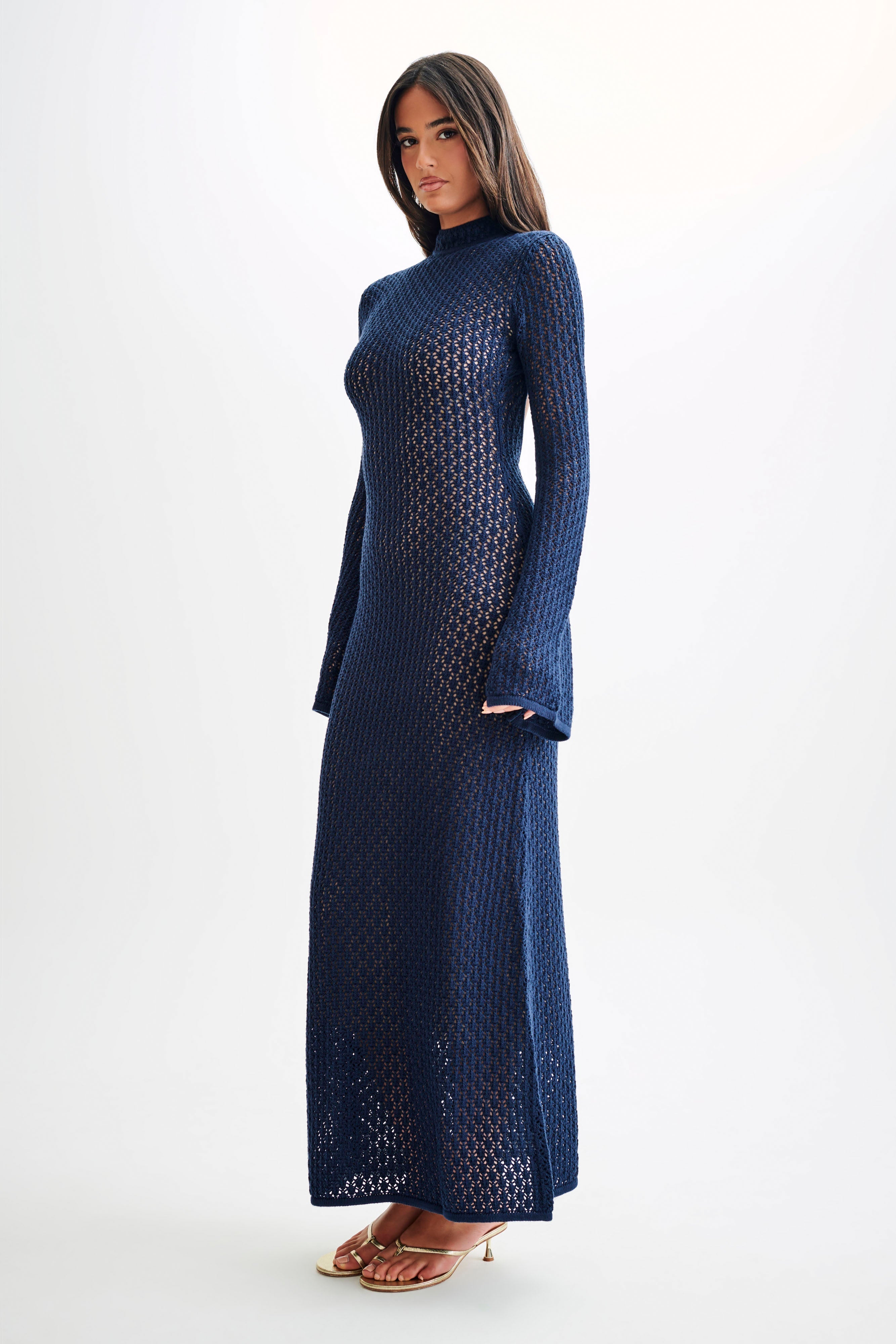 Julia Crochet Open Back Maxi Dress - Navy-My Chic Way.All Rights Reserved