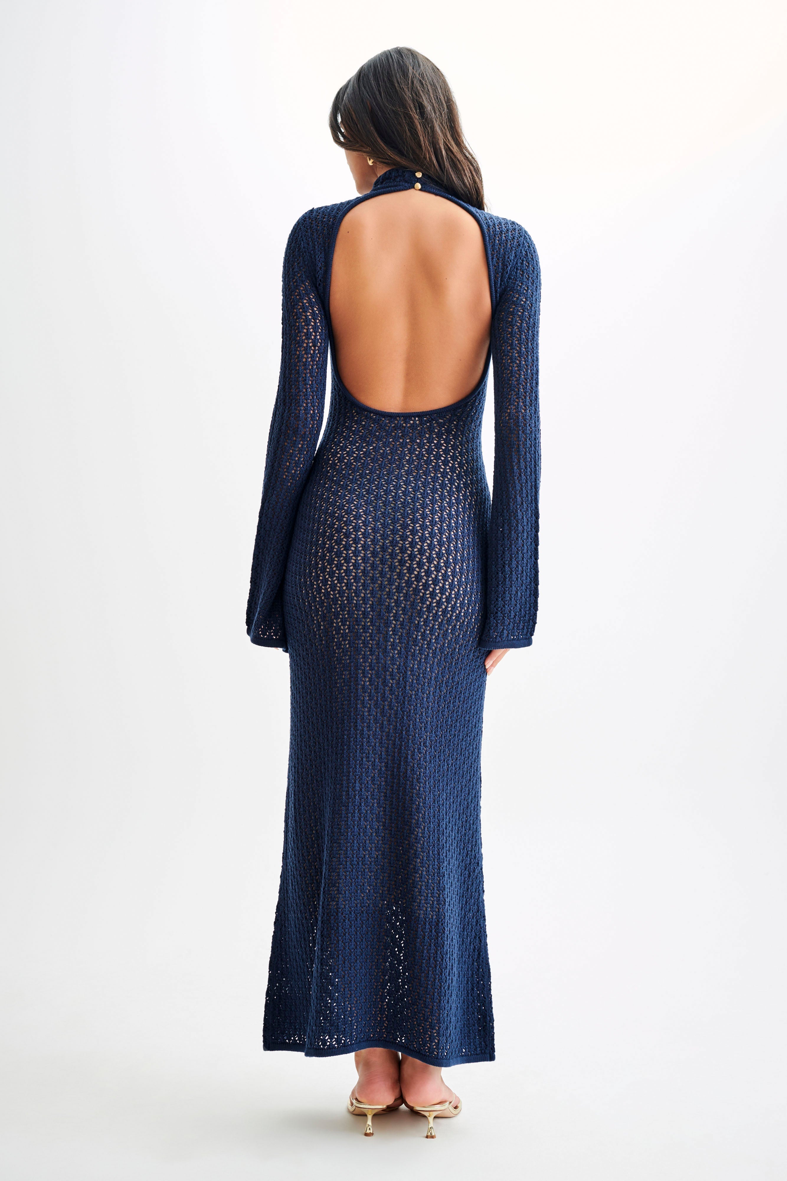 Julia Crochet Open Back Maxi Dress - Navy-My Chic Way.All Rights Reserved