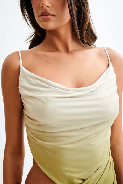 Nellie Cowl Draped Slinky Mini Dress - Ombre Vintage Olive-My Chic Way.All Rights Reserved