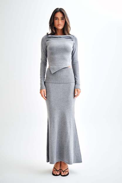 Karlie Knit Maxi Skirt With Ribbed Waist - Charcoal Marle-My Chic Way.All Rights Reserved