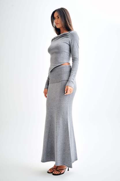 Karlie Off Shoulder Knit Top - Charcoal Marle-My Chic Way.All Rights Reserved