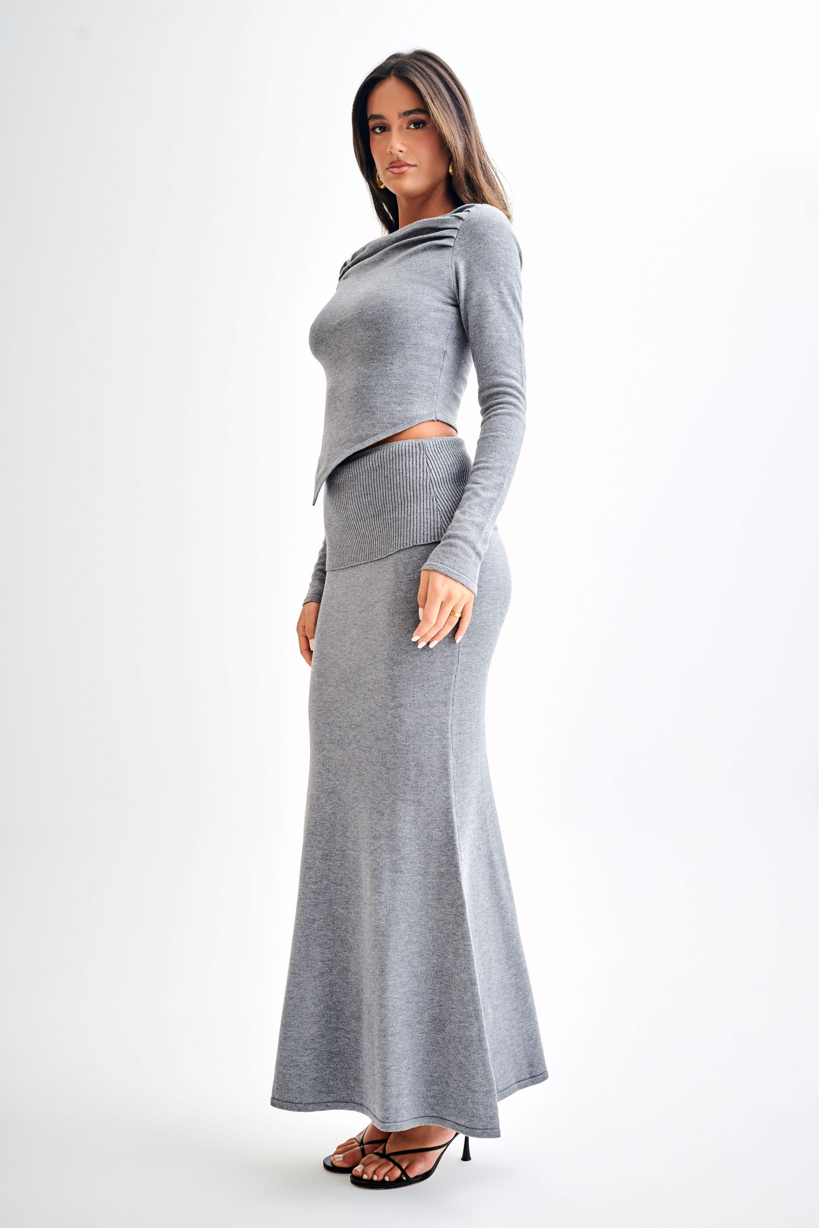 Karlie Knit Maxi Skirt With Ribbed Waist - Charcoal Marle-My Chic Way.All Rights Reserved