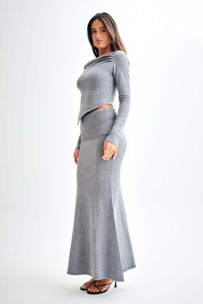 Karlie Knit Maxi Skirt With Ribbed Waist - Charcoal Marle-My Chic Way.All Rights Reserved