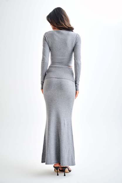 Karlie Knit Maxi Skirt With Ribbed Waist - Charcoal Marle-My Chic Way.All Rights Reserved