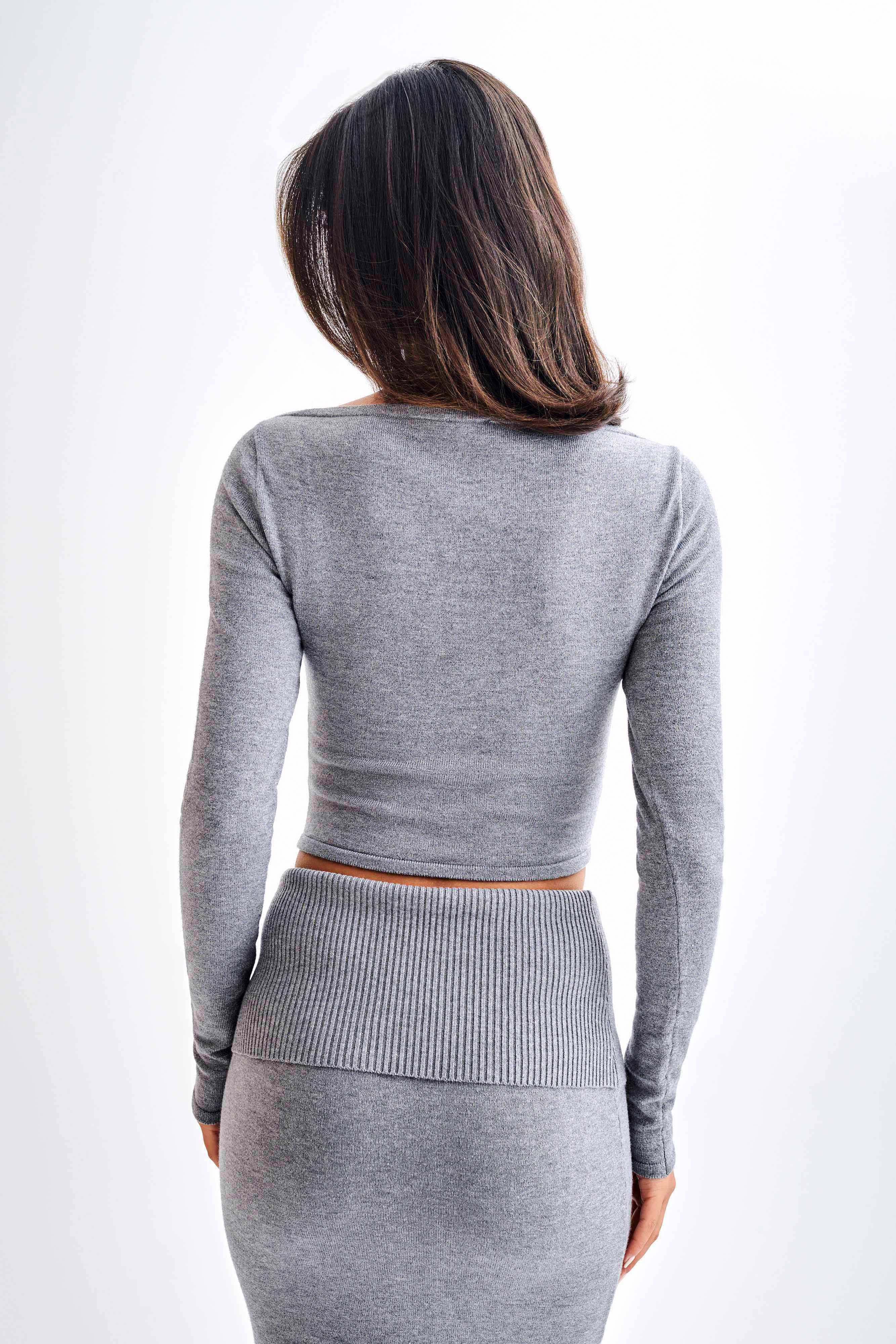 Karlie Off Shoulder Knit Top - Charcoal Marle-My Chic Way.All Rights Reserved