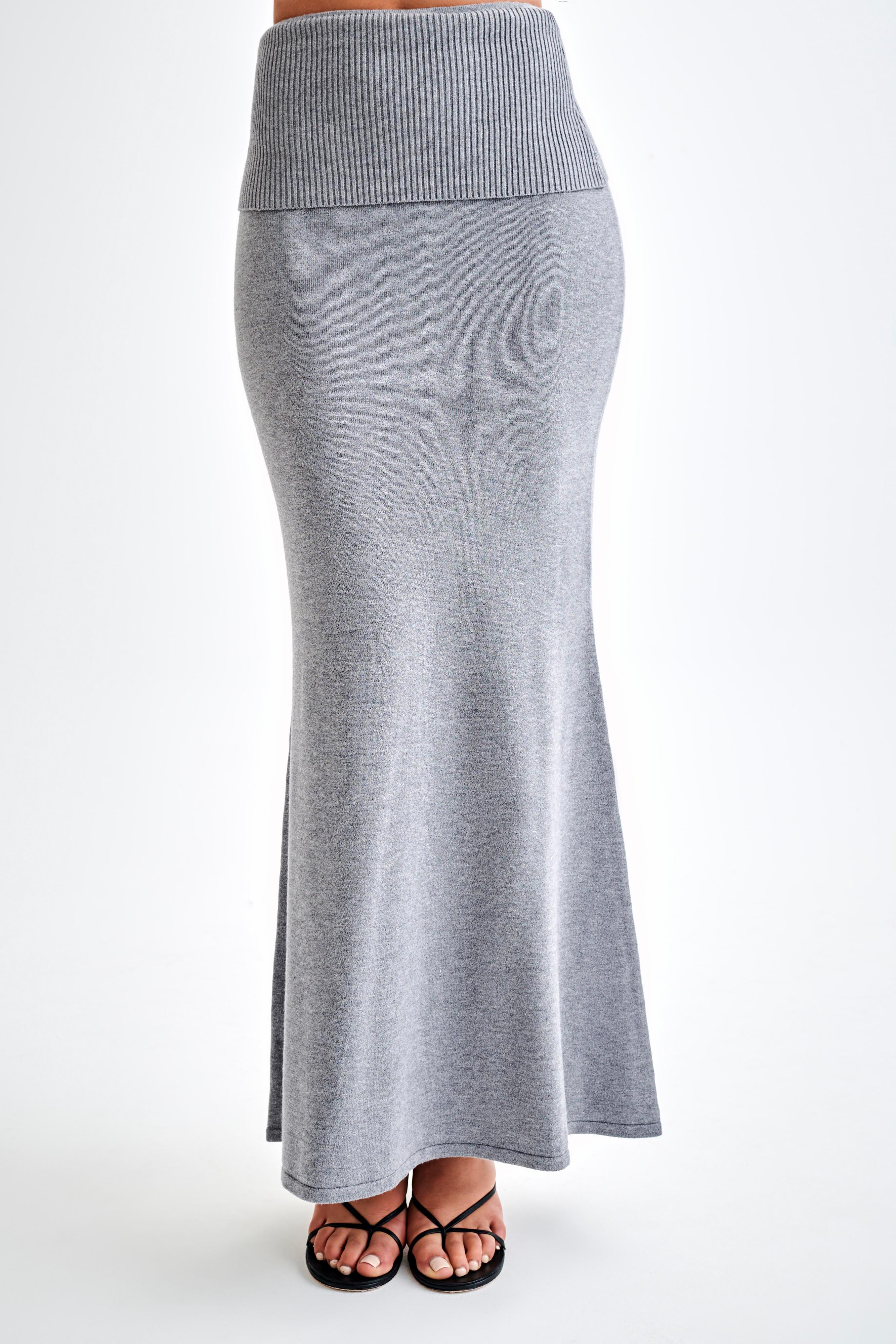 Karlie Knit Maxi Skirt With Ribbed Waist - Charcoal Marle-My Chic Way.All Rights Reserved