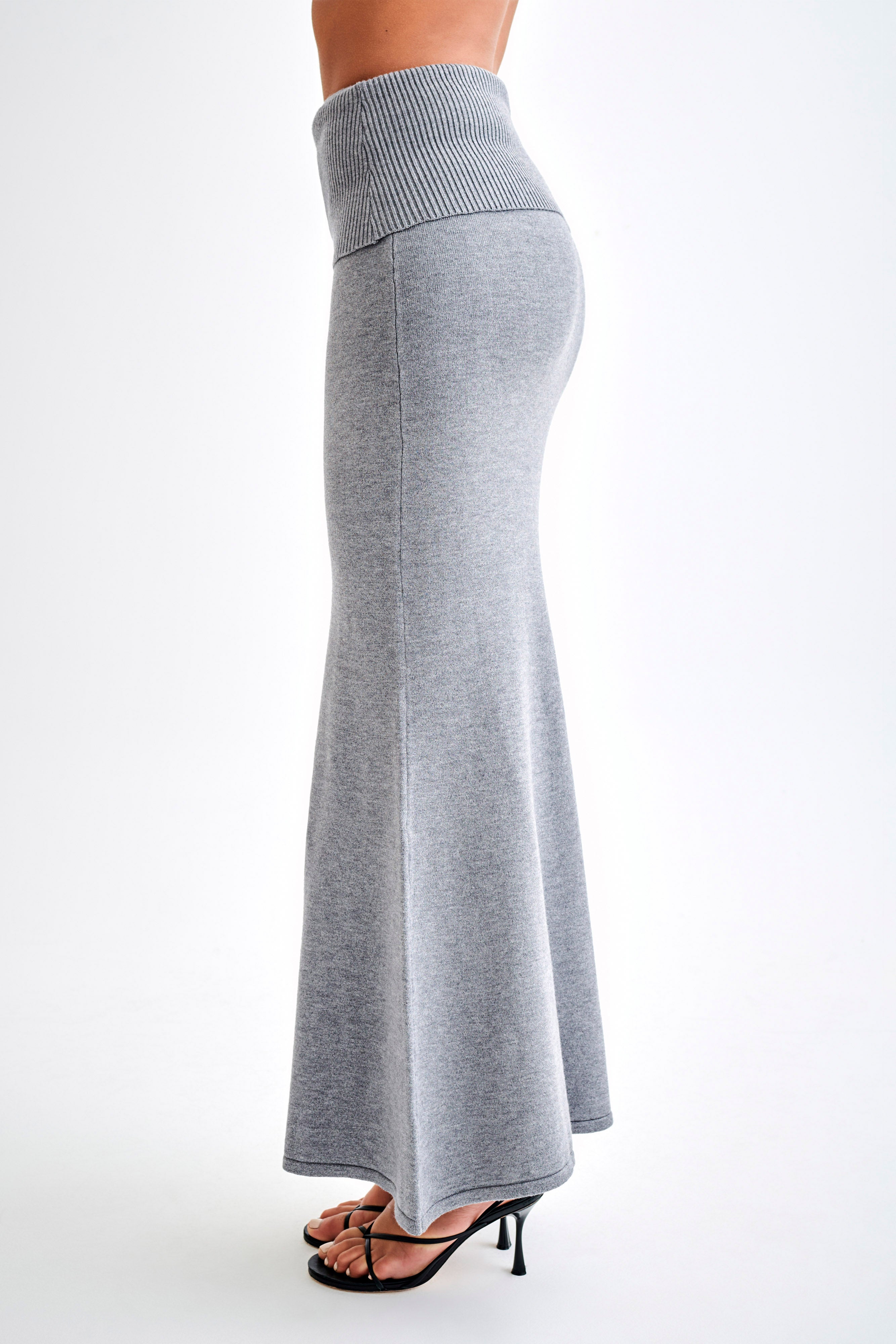 Karlie Knit Maxi Skirt With Ribbed Waist - Charcoal Marle-My Chic Way.All Rights Reserved