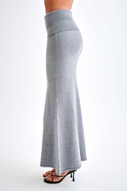 Karlie Knit Maxi Skirt With Ribbed Waist - Charcoal Marle-My Chic Way.All Rights Reserved