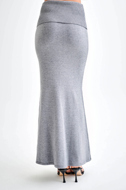 Karlie Knit Maxi Skirt With Ribbed Waist - Charcoal Marle-My Chic Way.All Rights Reserved