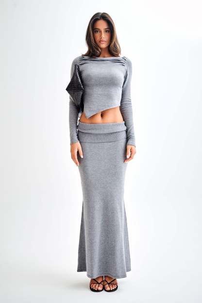 Karlie Knit Maxi Skirt With Ribbed Waist - Charcoal Marle-My Chic Way.All Rights Reserved