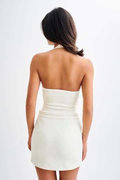 Letitia Suiting Mini Skirt With Buckle - Ivory-My Chic Way.All Rights Reserved