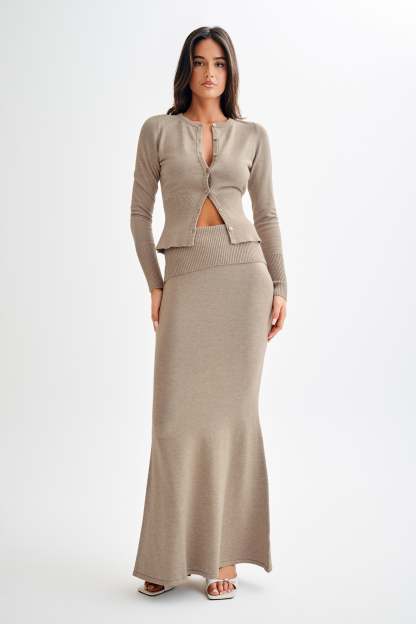 Reese Fitted Knit Cardigan - Taupe Marle-My Chic Way.All Rights Reserved
