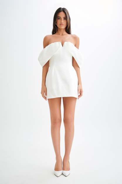 Portia Off Shoulder Satin Corset Dress - White-My Chic Way.All Rights Reserved