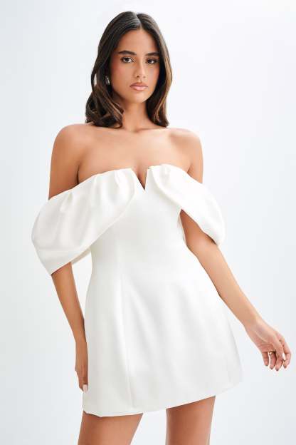 Portia Off Shoulder Satin Corset Dress - White-My Chic Way.All Rights Reserved