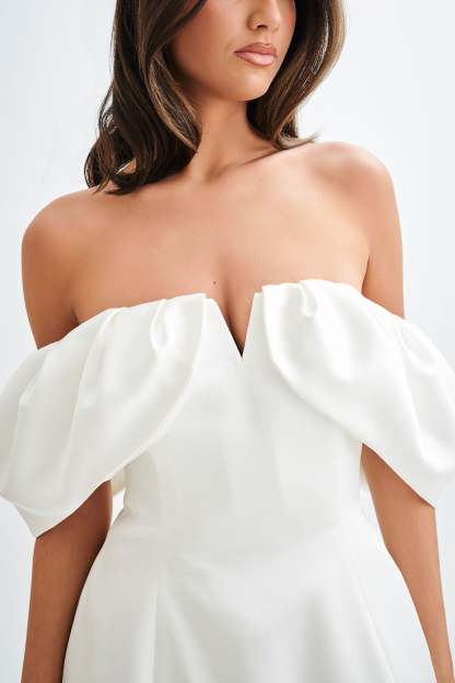 Portia Off Shoulder Satin Corset Dress - White-My Chic Way.All Rights Reserved